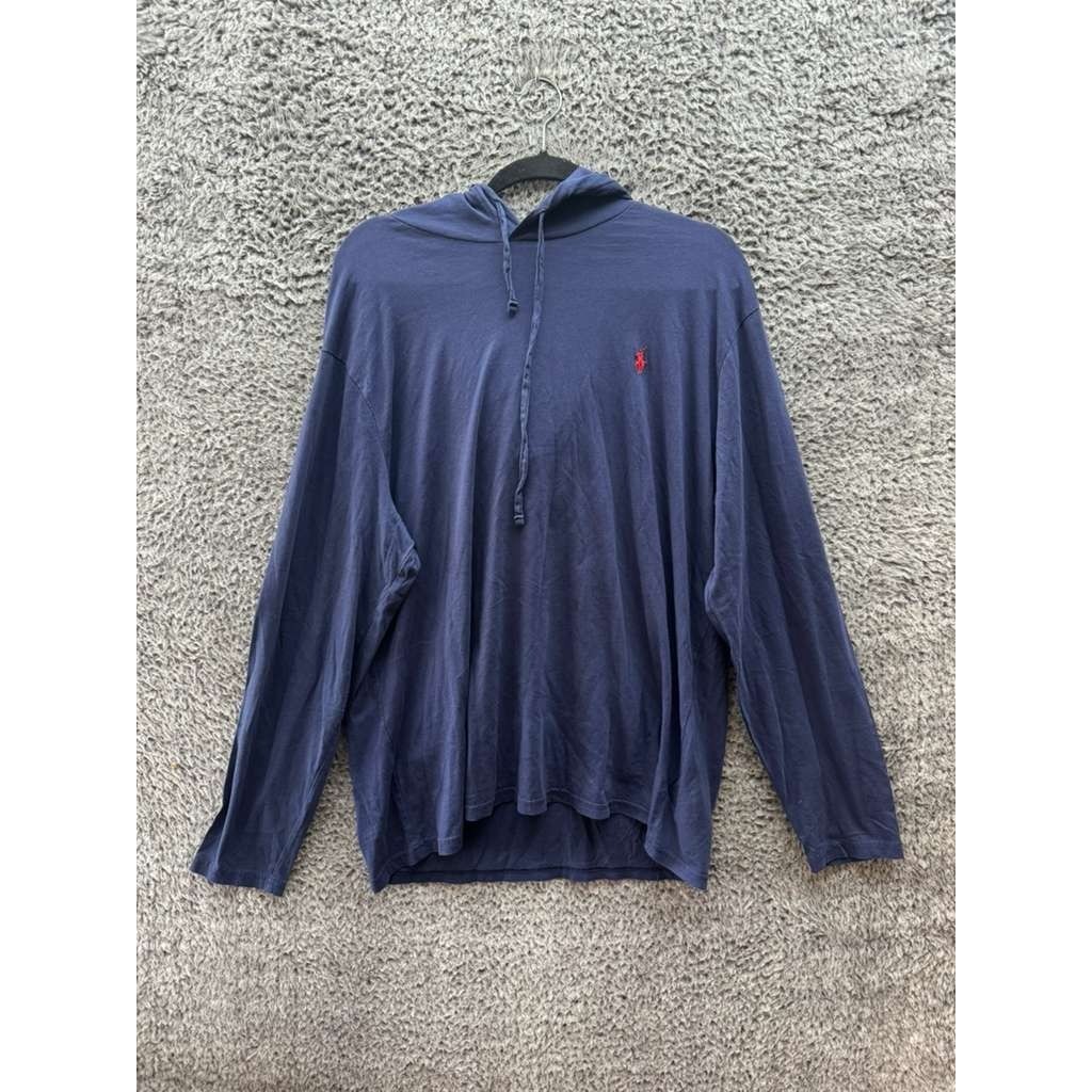 Polo Ralph Lauren Knitted Drawstring Pullover Hoodie Navy Blue Mens Size Xl